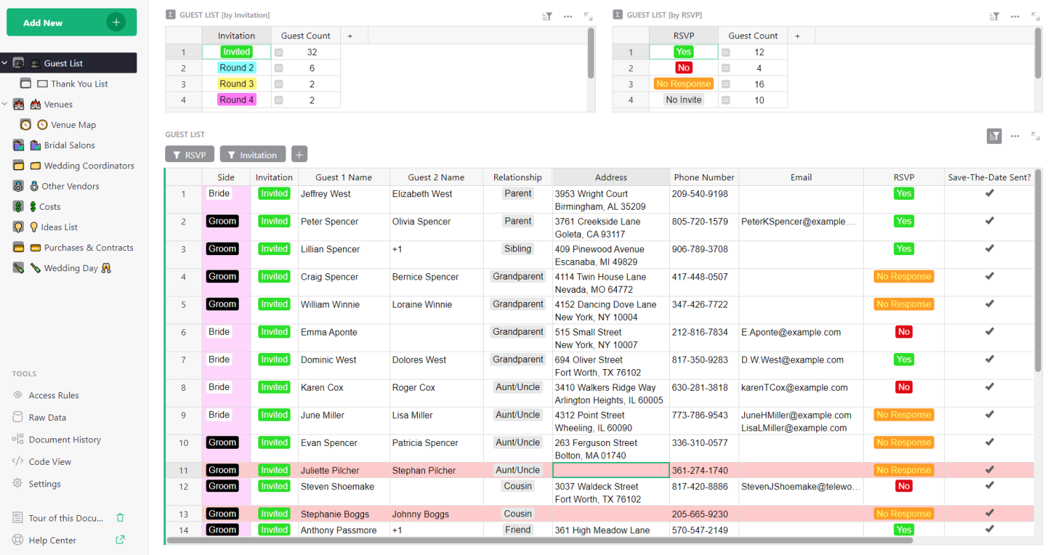Guest list dashboard: See guest count totals and details in one easy-to-use dashboard.