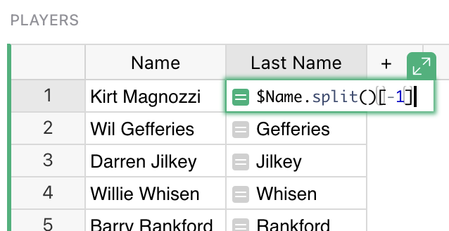 Screenshot of an example formula that returns the last word of a string.