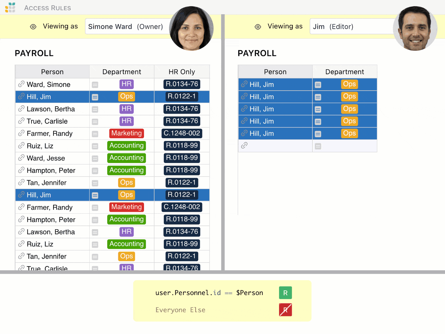 Animation showing Grist access rules.