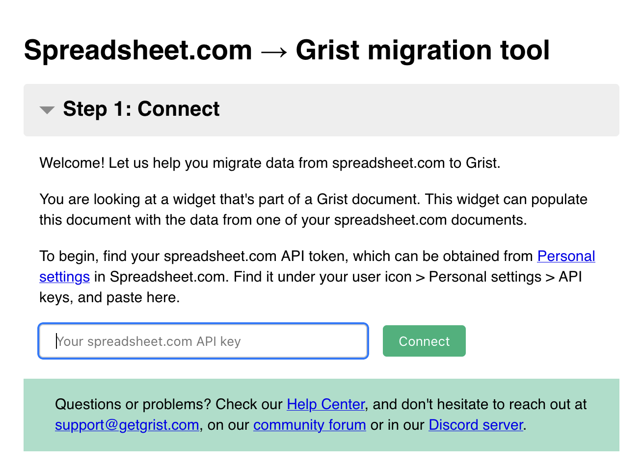 Spreadsheet.com migration tool screenshot